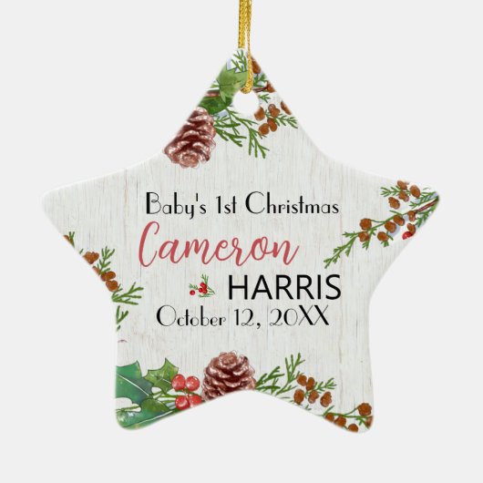 ベビー素朴第1回クリスマスマイルストーンフォト セラミックオーナメント (裏面)