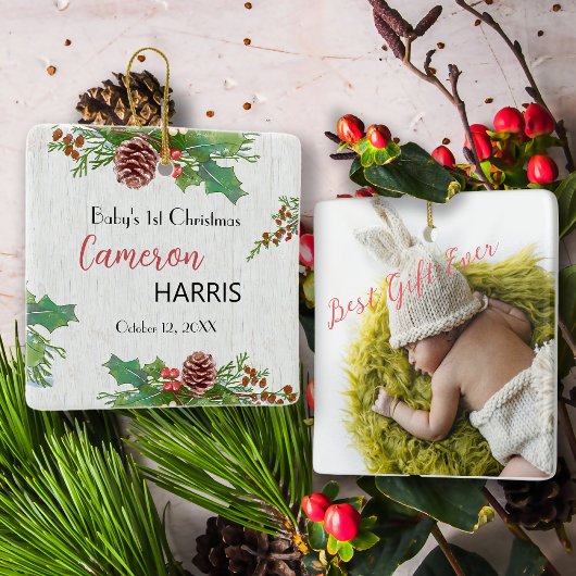 ベビー素朴第1回クリスマスマイルストーンフォト セラミックオーナメント