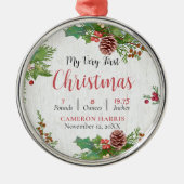 ベビー素朴第1回クリスマス誕生詳細 メタルオーナメント (正面)