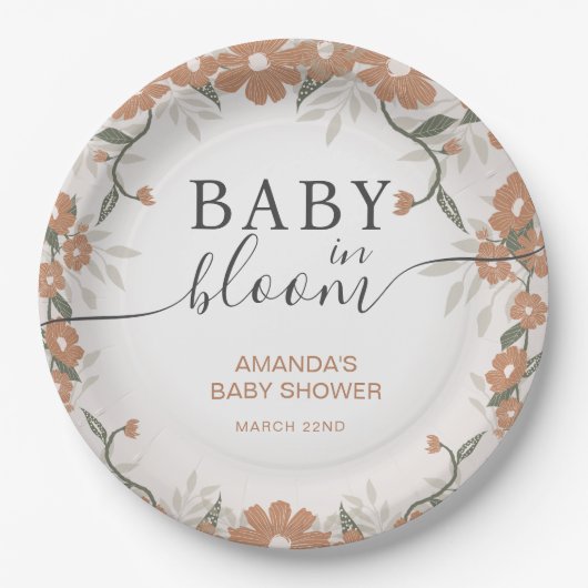 ベビー素朴開花デイジーシャワー ペーパープレート (正面)