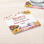 ベビー素朴-Qバーベキューピクニックサンフラワープレイド スクエアペーパーコースター (アングル)