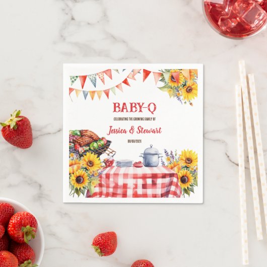 ベビー素朴-Qバーベキューピクニックサンフラワープレイド スタンダードカクテルナプキン (インサイチュ)