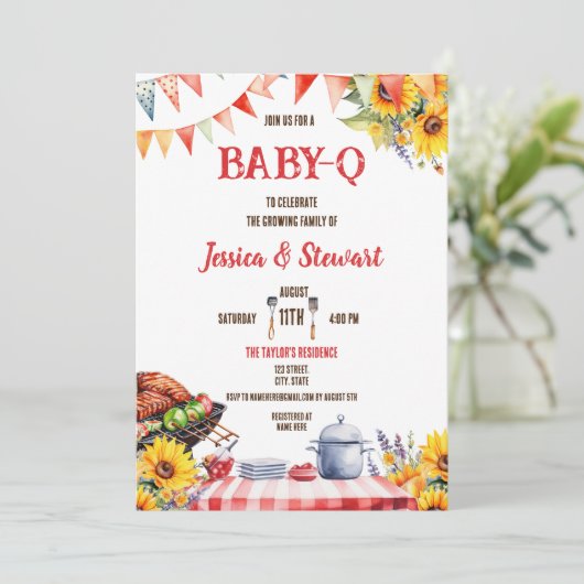 ベビー素朴-Qバーベキューピクニックサンフラワープレイド 招待状 (スタンド正面)