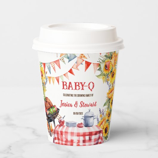 ベビー素朴-Qバーベキューピクニックサンフラワープレイド 紙コップ (正面)