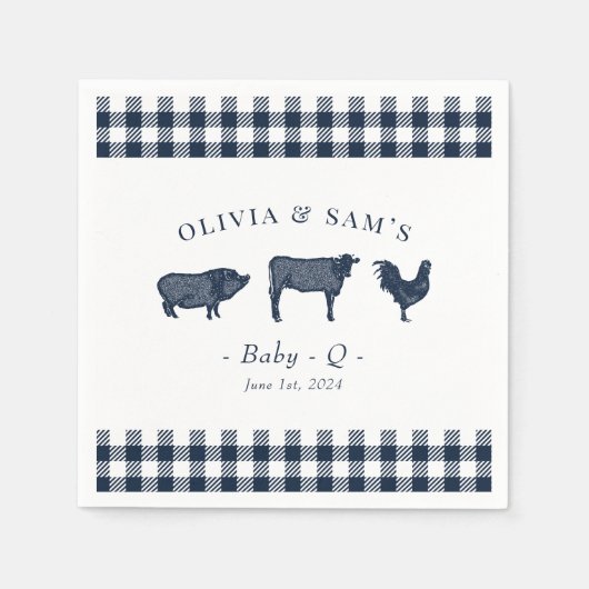 "ベビー素朴-Q" Blue Plaid BBQ Napkins スタンダードカクテルナプキン (正面)