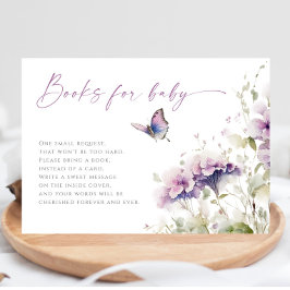 ベビー紫薄紫蝶の赤ちゃんシャワー用の本 エンクロージャーカード