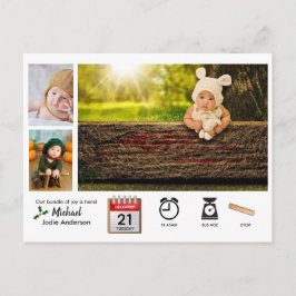 ベビー統計アイコンと写真クリスマス誕生発表 ポストカード