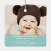 ベビー統計ブルーグリーン1stクリスマスフォト セラミックオーナメント (裏面)