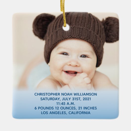 ベビー統計ブルー1stクリスマスフォト セラミックオーナメント (正面)