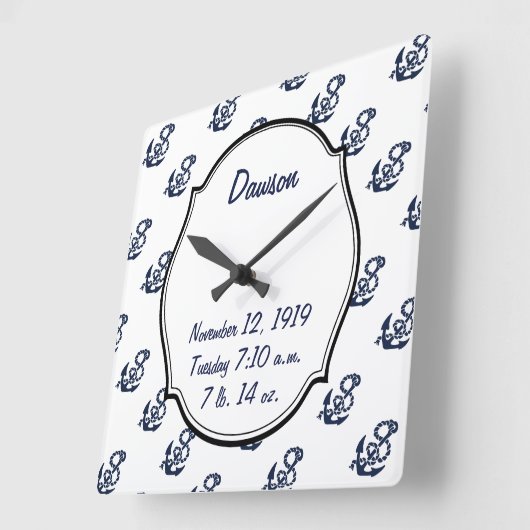 ベビー統計航海のネイビーいかりパターン スクエア壁時計 (傾斜)
