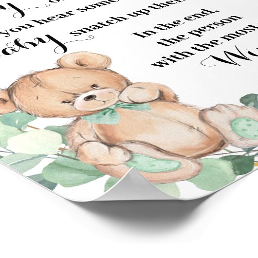 ベビー緑のクマ金ゴールド赤ちゃんシャワーゲームと言わない ポスター (角)