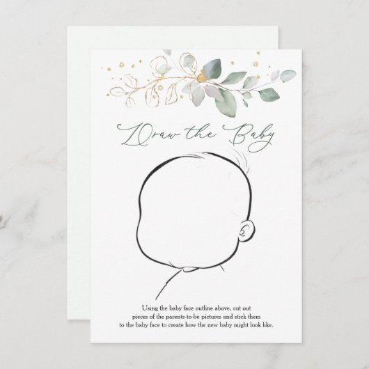 ベビー緑の赤ちゃんシャワーゲームを描画する 招待状 (正面/裏面)