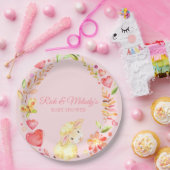 ベビー羊/ラムピンクと黄色の少女のベビーシャワー ペーパープレート (パーティー)