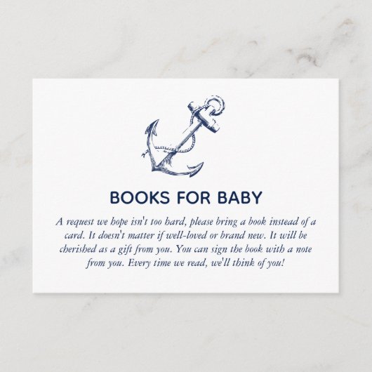 ベビー航海のいかり赤ちゃんシャワーホワイト用ブックス エンクロージャーカード (正面)