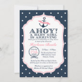 ベビー航海のガールシャワー招待状水玉模様 招待状 (正面)