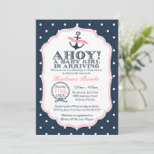 ベビー航海のガールシャワー招待状水玉模様 招待状 (スタンド正面)