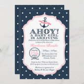 ベビー航海のガールシャワー招待状水玉模様 招待状 (正面/裏面)