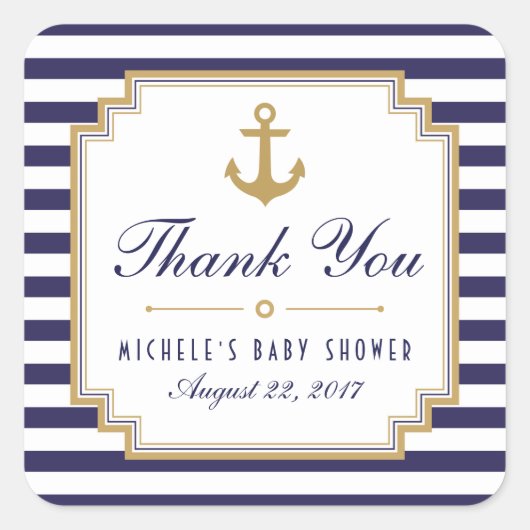 ベビー航海のシャワーありがとうステッカー好き スクエアシール (正面)
