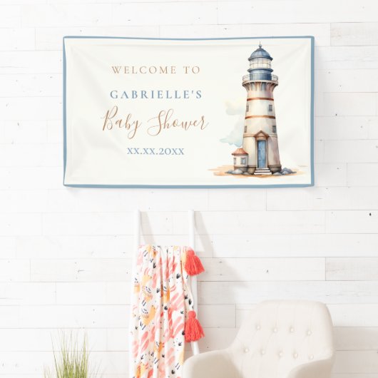 ベビー航海のシャワーライトハウスウェルカム 横断幕 (インサイチュ)
