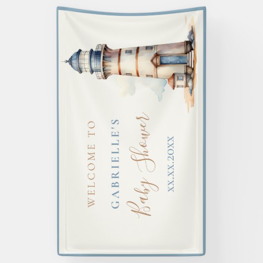 ベビー航海のシャワーライトハウスウェルカム 横断幕 (縦)