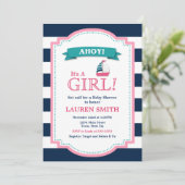 ベビー航海のシャワー招待状ガールセーリングボート 招待状 (スタンド正面)