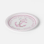 ベビー航海のシャワー紙プレート | ピンクいかりTh ペーパープレート (アングル)