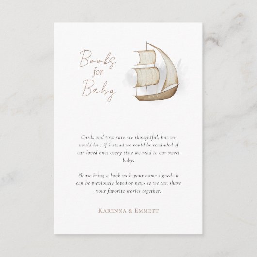ベビー航海の用のアドベンチャーベビーシャワー本 エンクロージャーカード (正面)
