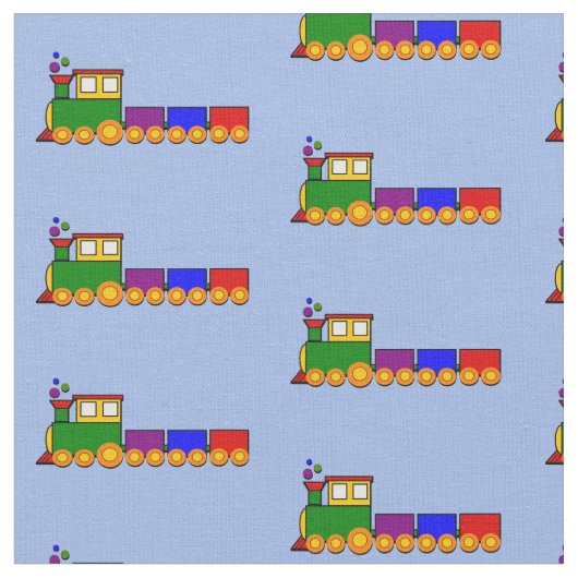 ベビー蒸気機関貨物列車オン・ブルー ファブリック (クローズアップ)