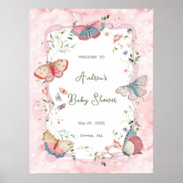 ベビー蝶が彼女の途中で赤ちゃんシャワー歓迎 ポスター