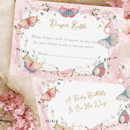 ベビー蝶が彼女の道でおむつラッフル エンクロージャーカード