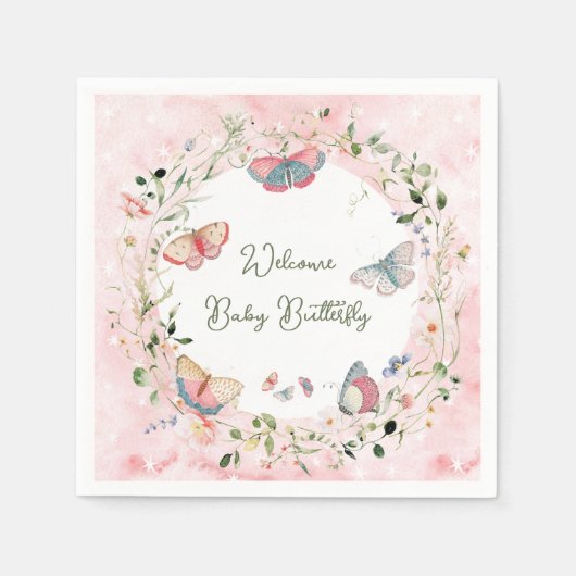 ベビー蝶が赤ちゃんシャワーを浴びる スタンダードカクテルナプキン (正面)