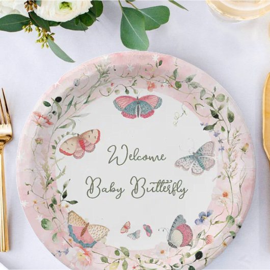 ベビー蝶が赤ちゃんシャワーを浴びる ペーパープレート
