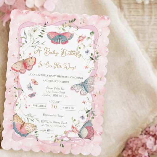 ベビー蝶が赤ちゃんシャワーを浴びる 招待状