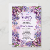 ベビー蝶が途中の女の子の赤ちゃんシャワー 招待状 (正面)
