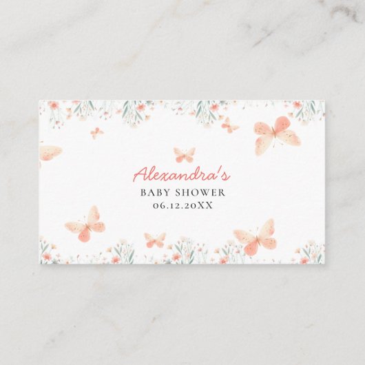ベビー蝶ワイルドフラワーガールシャワー用の本 エンクロージャーカード (裏面)