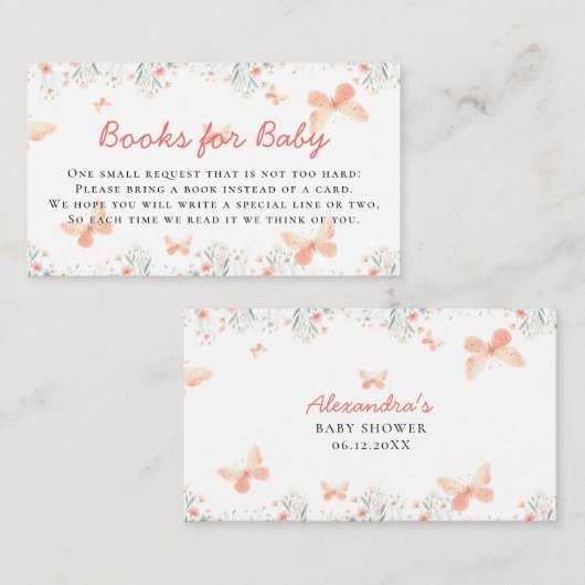 ベビー蝶ワイルドフラワーガールシャワー用の本 エンクロージャーカード (正面/裏面)
