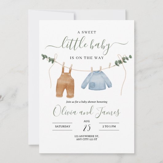 ベビー衣類赤ちゃんシャワー招待状、男の赤ちゃん 招待状 (正面)