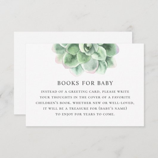 ベビー要求の本を持って来る。水色の多肉性 エンクロージャーカード (正面/裏面)