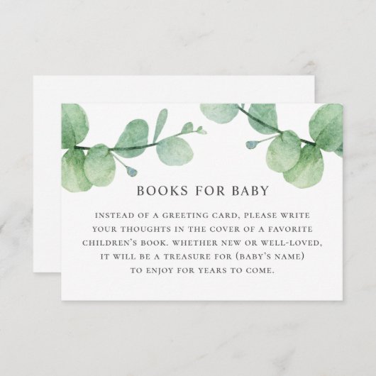 ベビー要求の本を持って来る。水色ユーカリ エンクロージャーカード (正面/裏面)