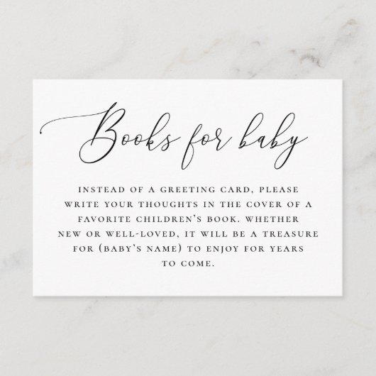 ベビー要求の本を持って来る。白黒スクリプト エンクロージャーカード (正面)