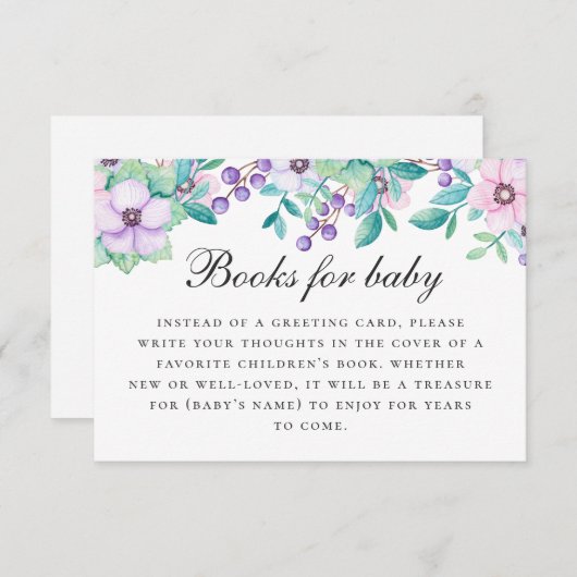 ベビー要求の本を持って来る。紫色のピンクのフローラ エンクロージャーカード (正面/裏面)
