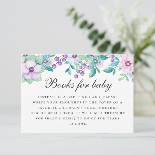 ベビー要求の本を持って来る。紫色のピンクのフローラ エンクロージャーカード (スタンド正面)