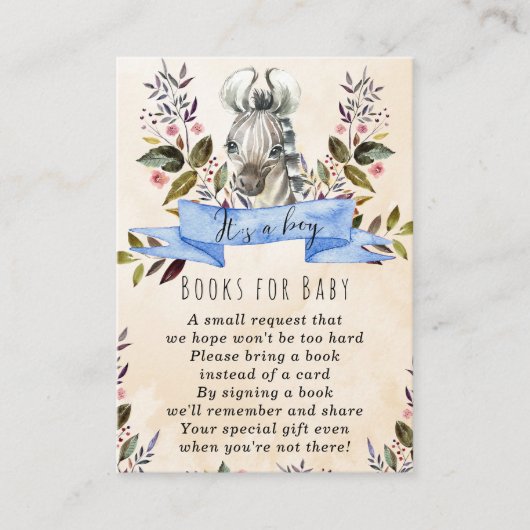 ベビー要求カード用ゼブラブルーブックベビー エンクロージャーカード (正面)