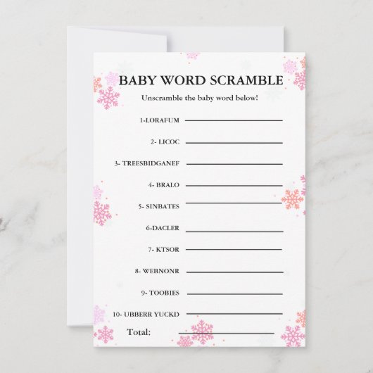 ベビー言葉スクランブル赤ちゃんシャワーゲーム 招待状 (正面)