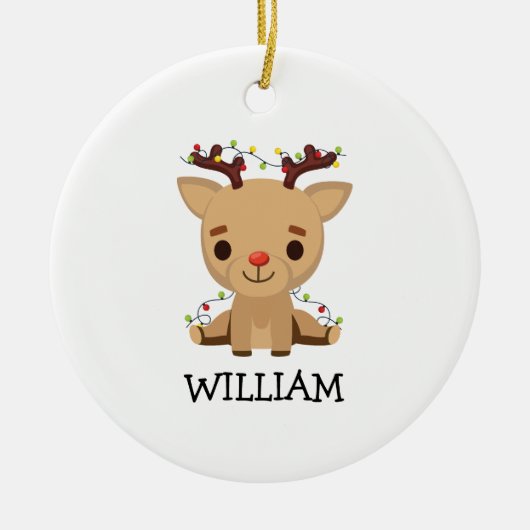 ベビー記念クリスマスキュートなトナカイ セラミックオーナメント (正面)