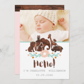 ベビー誕生のお知らせカード – Woodland Safari 案内状 (正面/裏面)