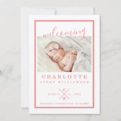 ベビー誕生のお知らせカーモダンド – ピンク&ホワイト 案内状 (正面)