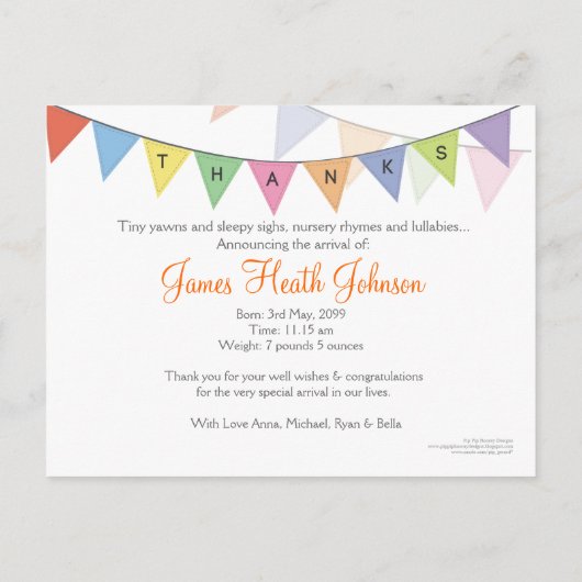 ベビー誕生のお知らせ写真はがき 案内ポストカード (裏面)