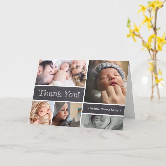 ベビー誕生のお知らせ写真コラージュ カード (黄色い花)