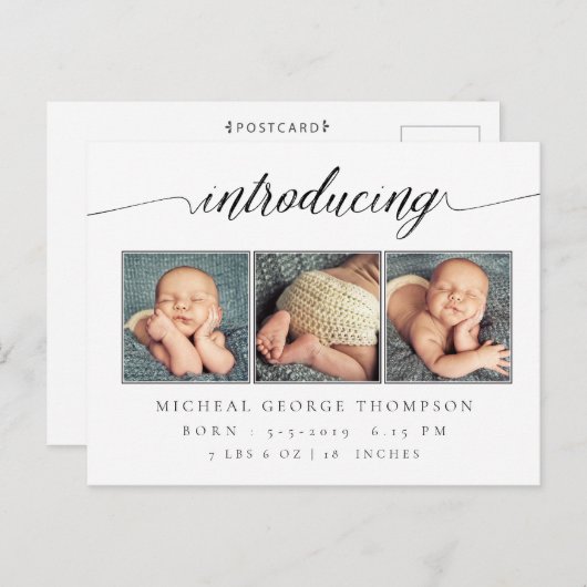 ベビー誕生のお知らせ3写真 案内ポストカード (正面/裏面)